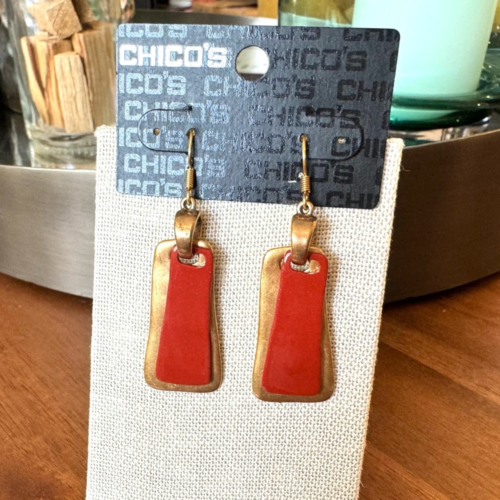 Chico's Red and Gold Dangle Earrings